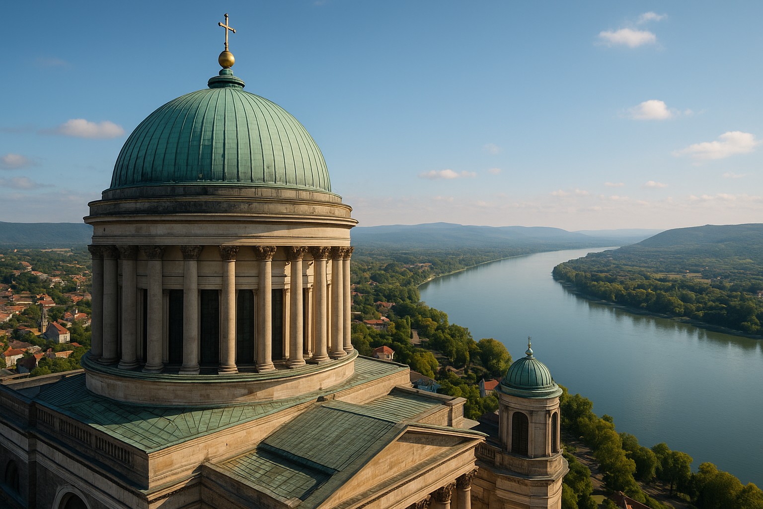 Esztergomi Bazilika kupolája és panorámája a Dunakanyarra